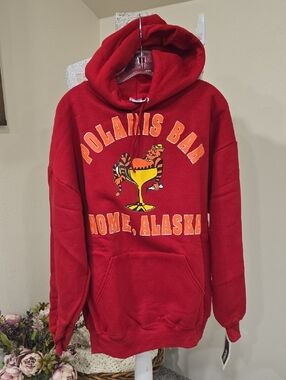 Polaris Bar Nome Alaska Vintage Red Hoodie with Graphic NWT